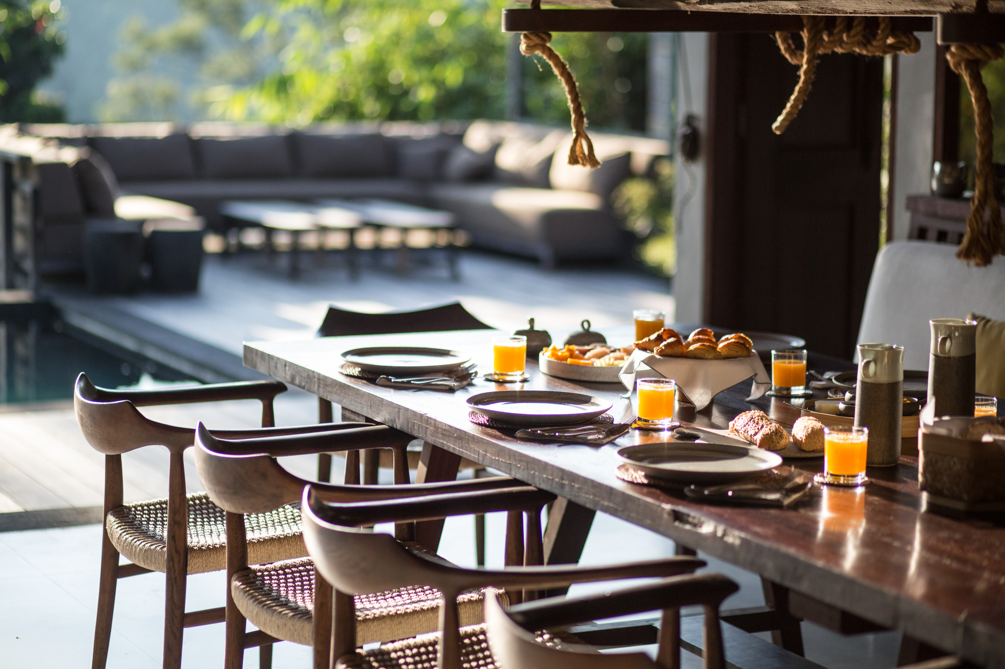 Poolside breakfast table at the estate